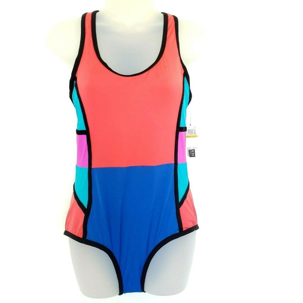 Jantzen Swimsuit One Piece Multi Color Block Pool Beach Vacation Cruise NEW $80